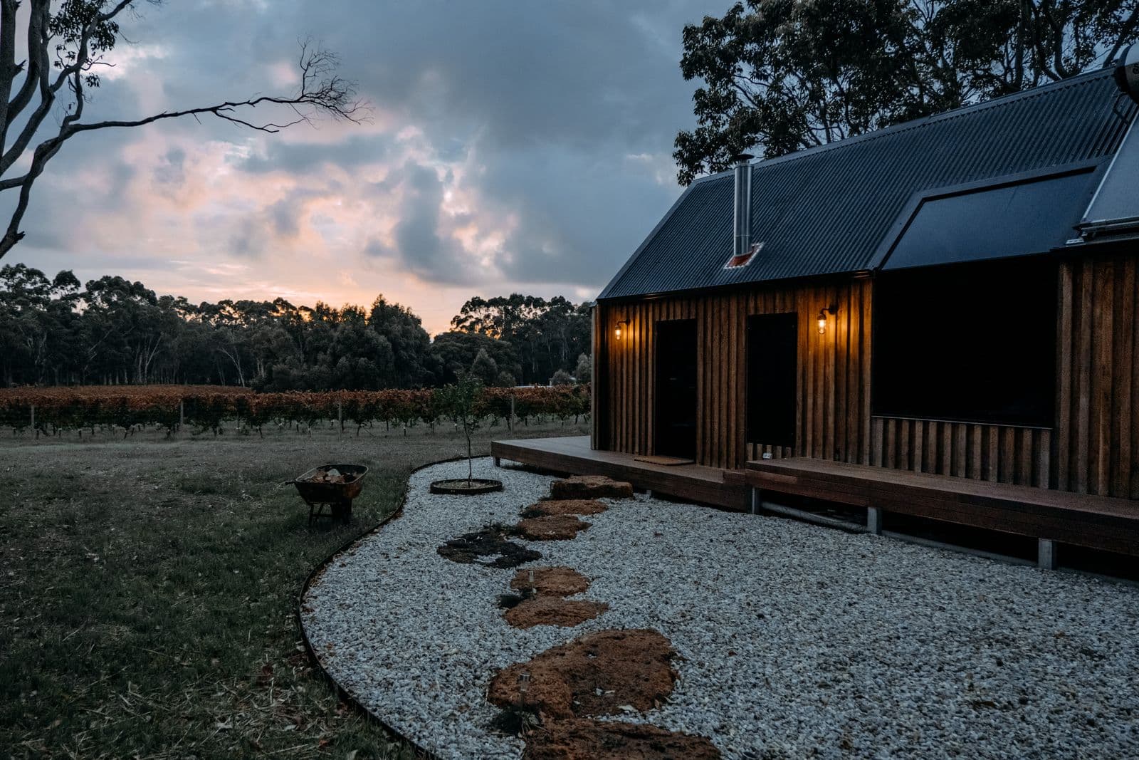 Modern wooden house exterior in the countryside