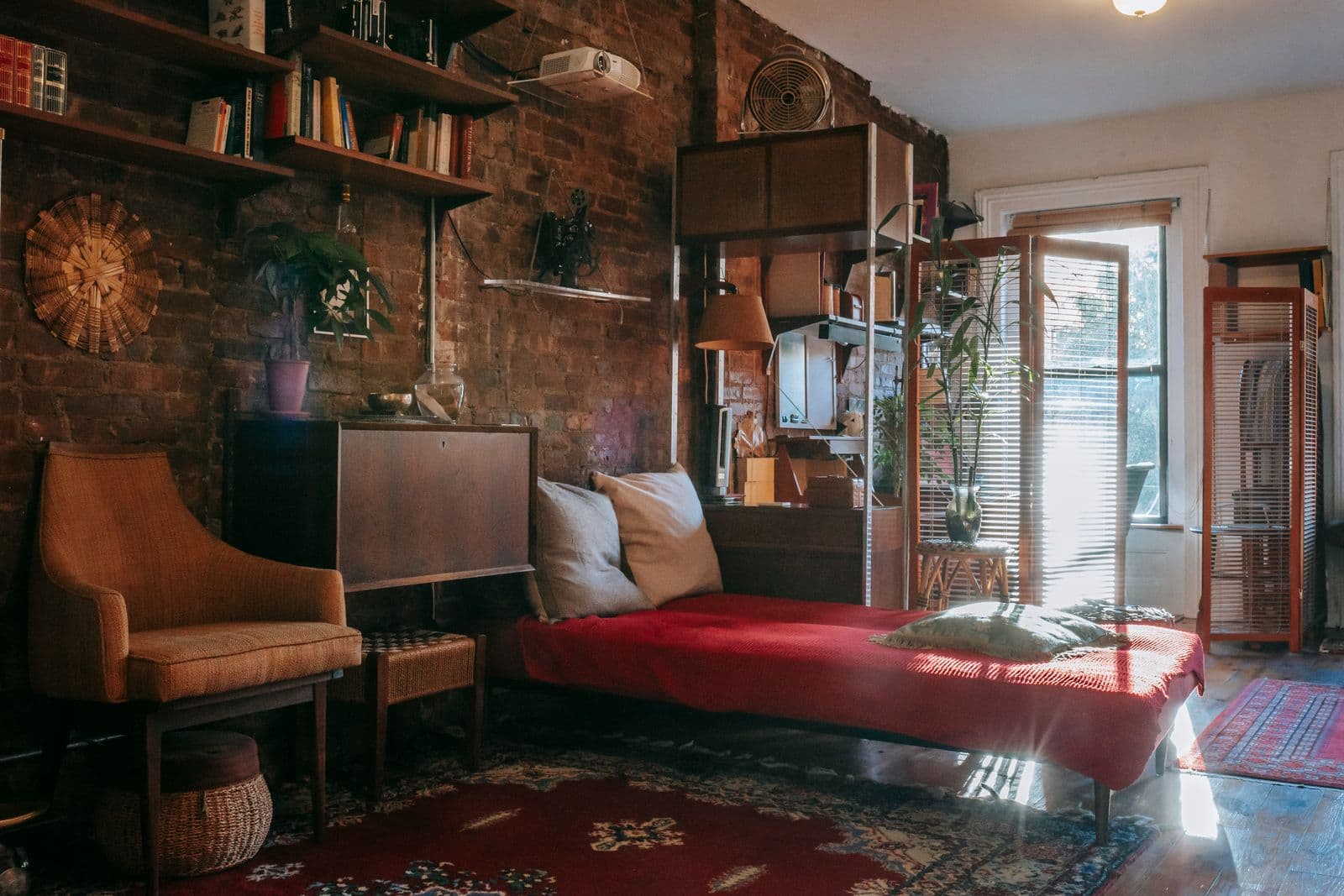 Classic bedroom interior with wooden furniture